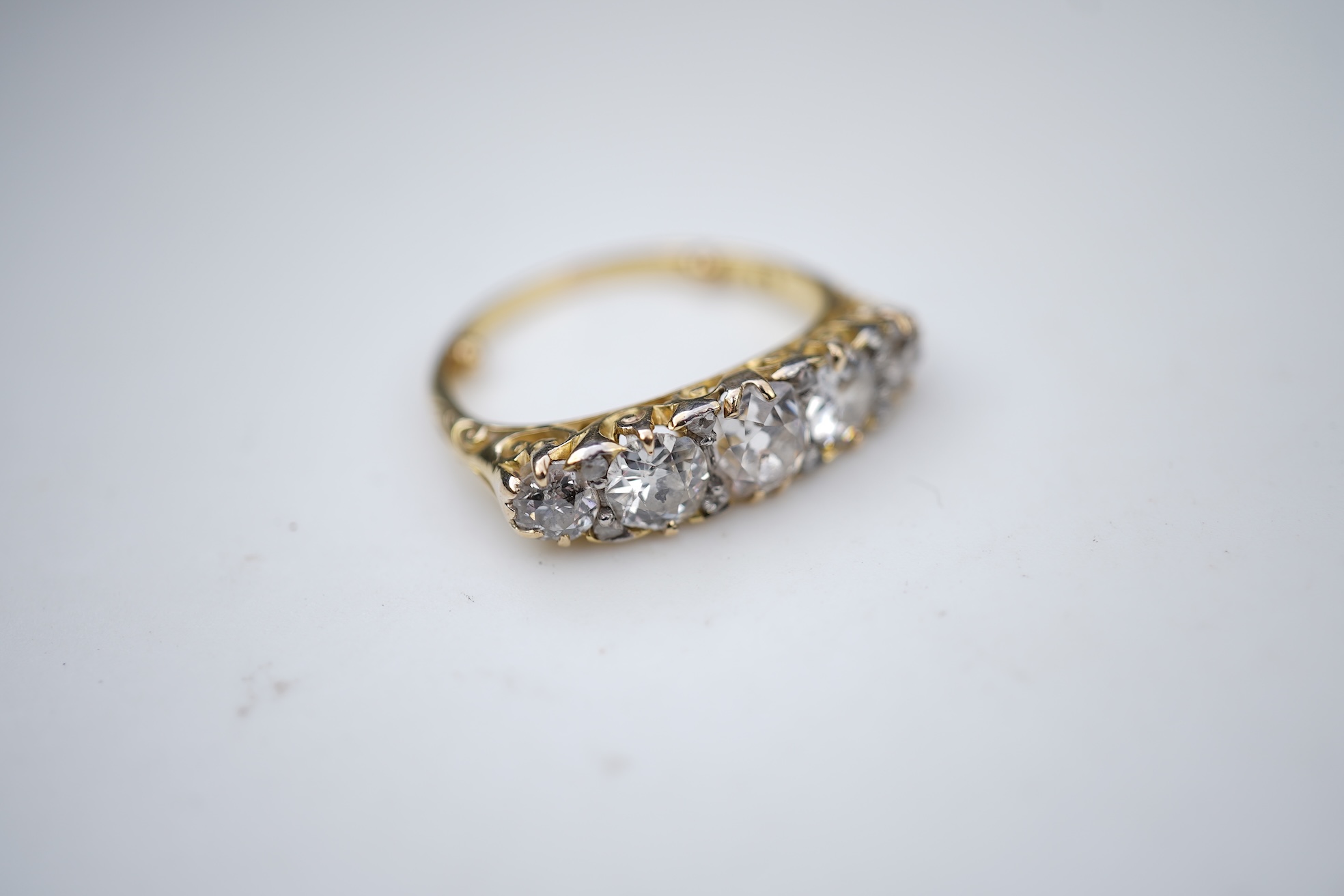 A Victorian five-stone diamond ring, late 19th century
